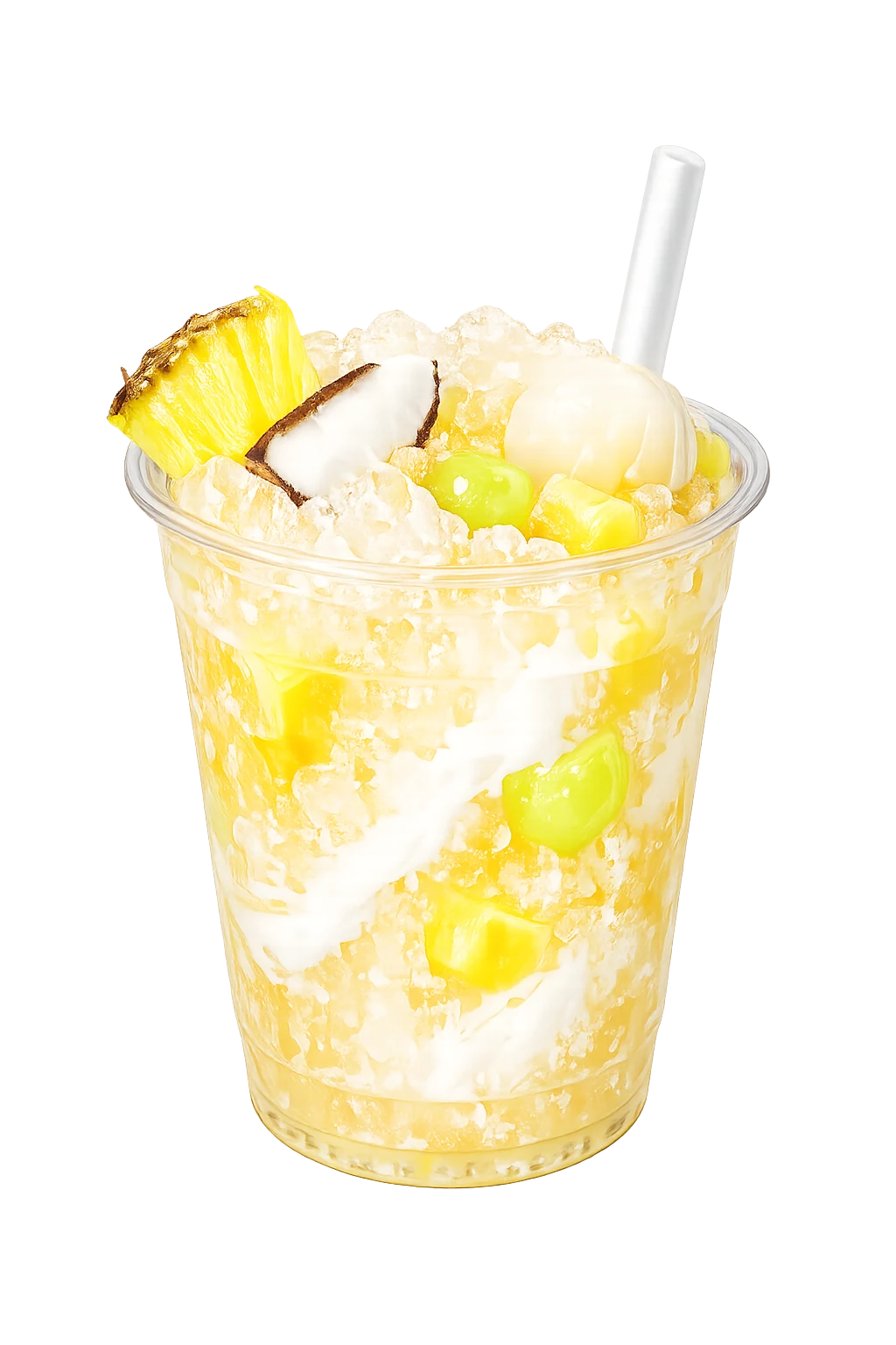 Geel iced drink met tropisch fruit
