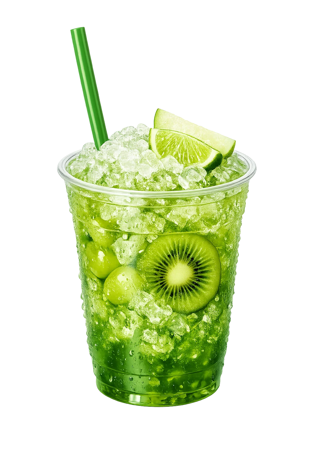 Groen iced drink met limoen en kiwi